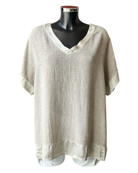 Casey range v neck satin trim top - Mocha