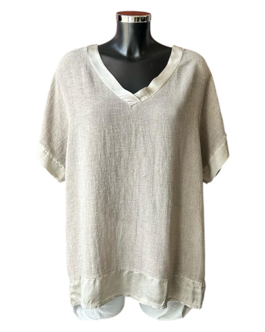 Casey range v neck satin trim top - Mocha