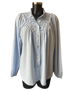 Harriet cotton broderie anglais detail blouse - Pale blue