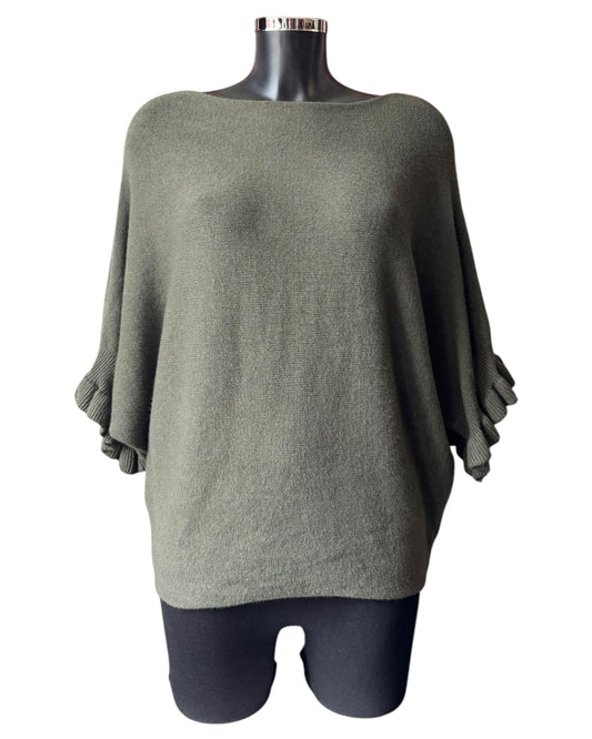 Alissa batwing frill cuff jumper - Khaki