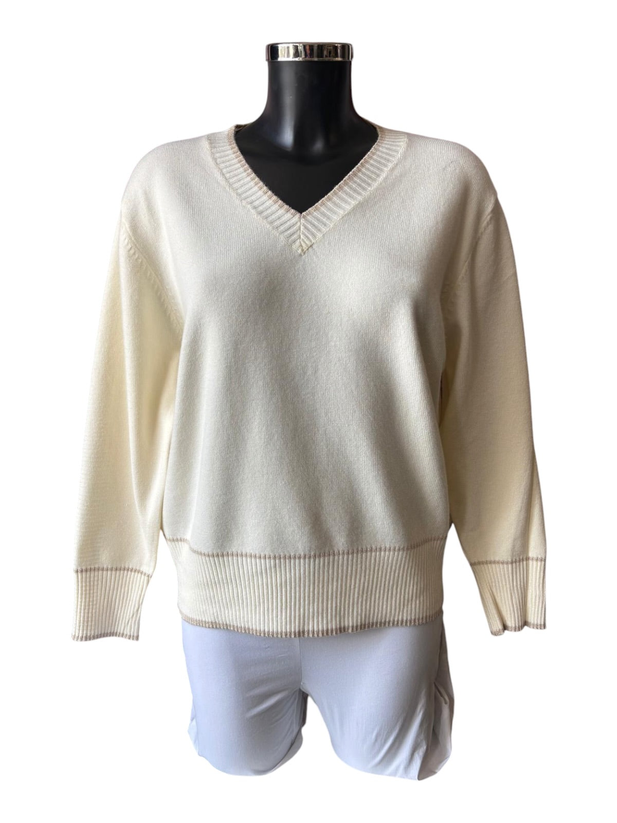 Morag contrast trim v neck jumper - Ivory