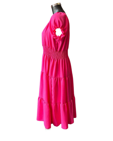 Laurel bardot plain midi dress - Cerise