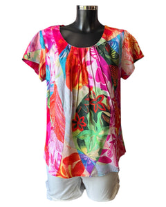 Orientique Jozani cap sleeve print top
