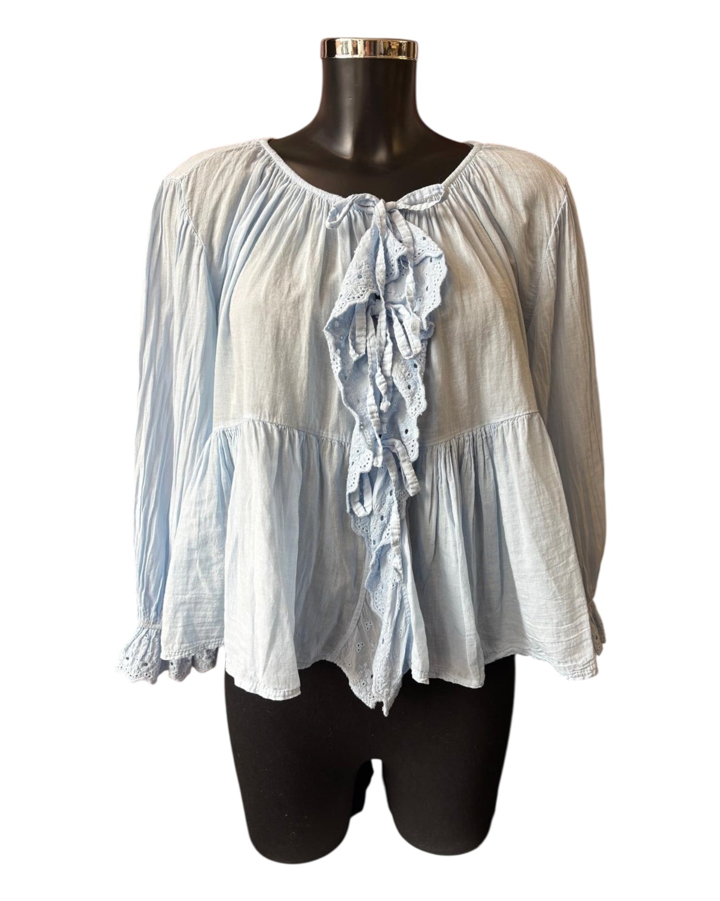 Monica tie front boho blouse - Blue