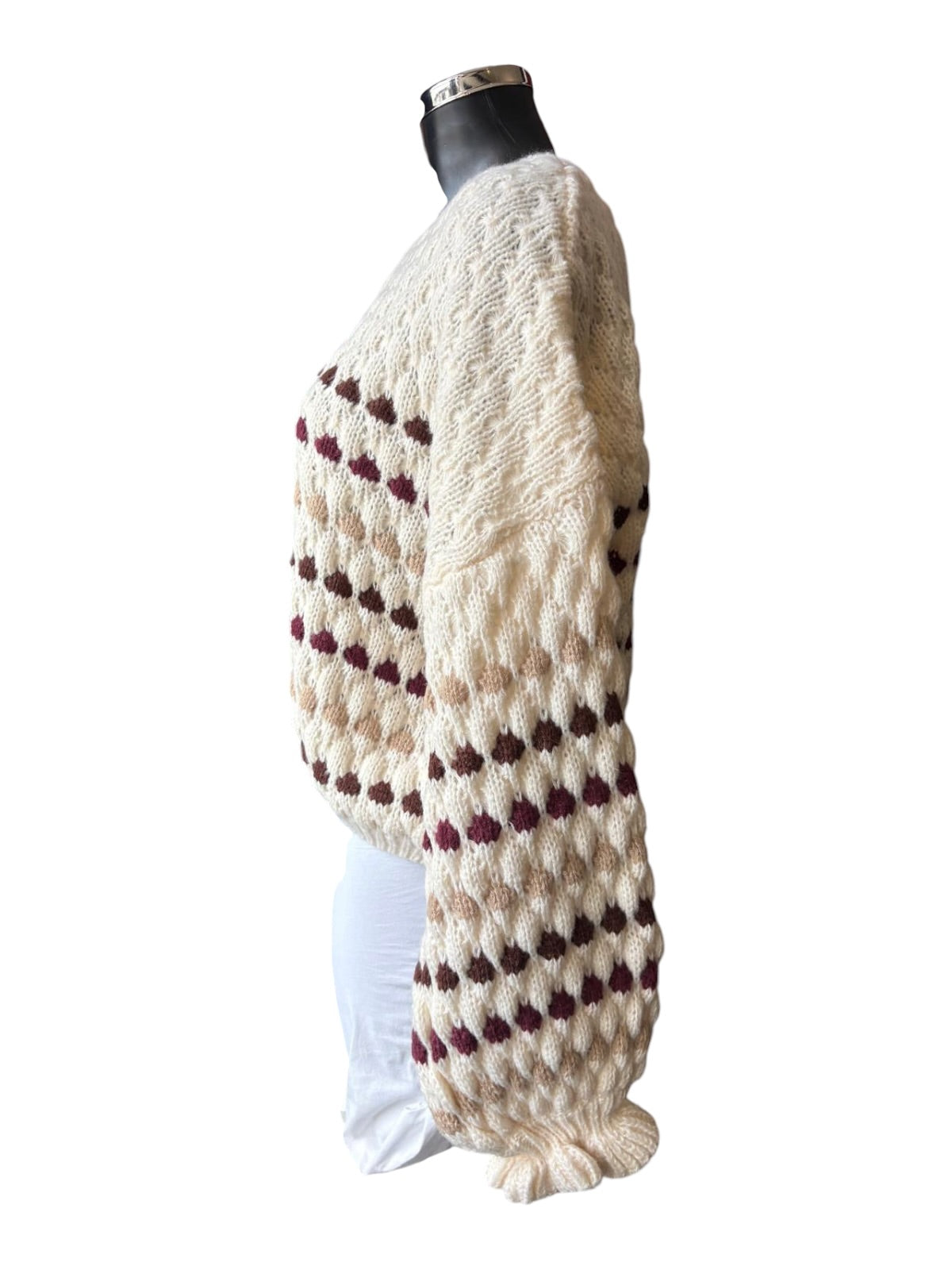 Lizzie spot ruffle cuff jumper - Ivory and natural mix