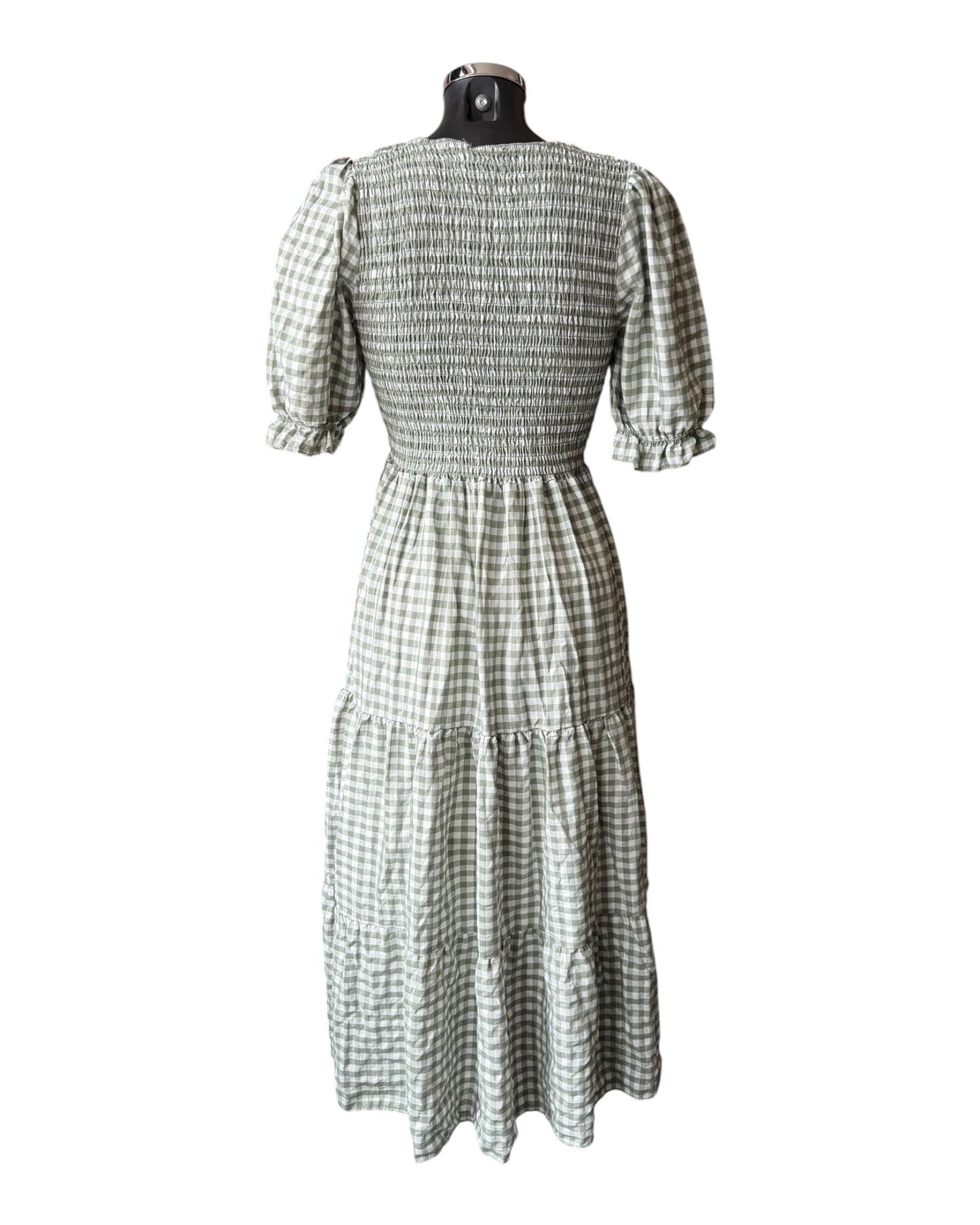 Gia gingham check milk maid dress - khaki