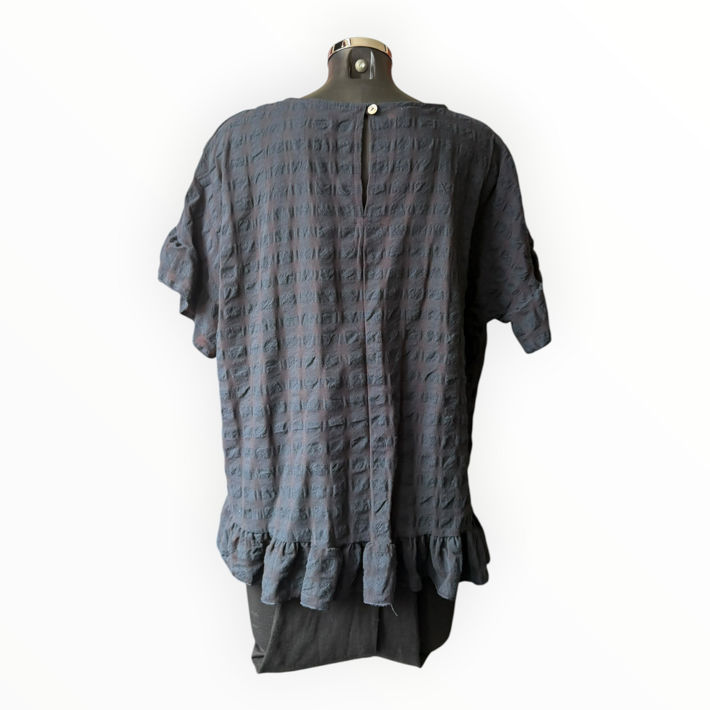 Eliza range checked frill edge top - Navy