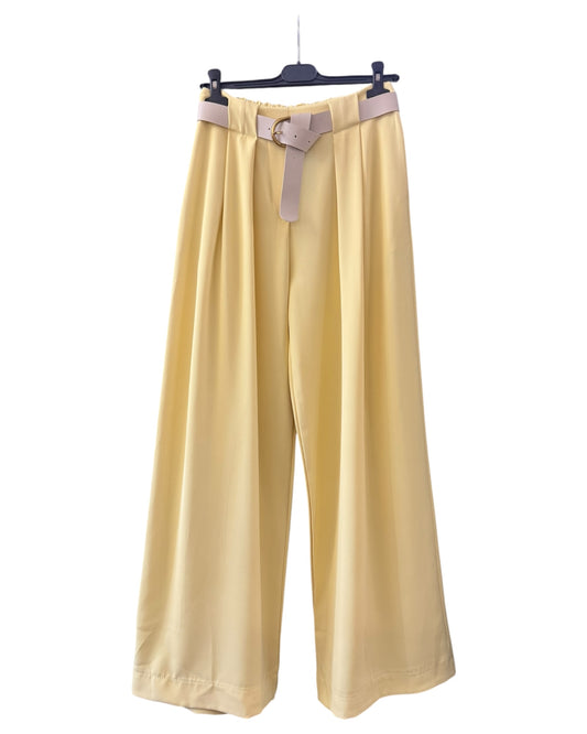 Ellena wide leg belted trousers - Lemon
