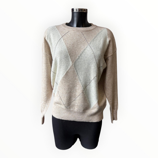 Emmy sparkle argyle long sleeve jumper- Neutral