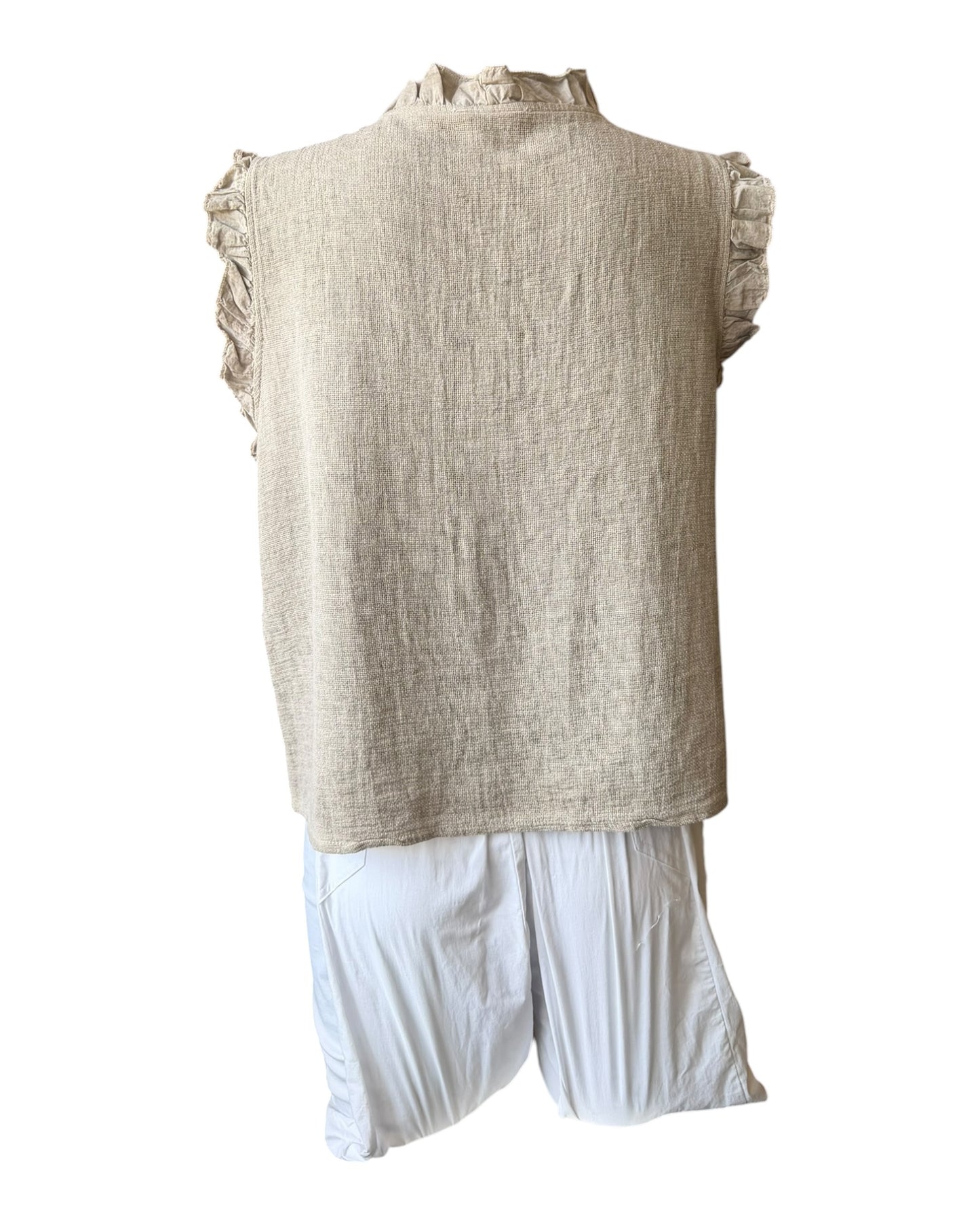 Casey range frill trim waistcoat top - mocha