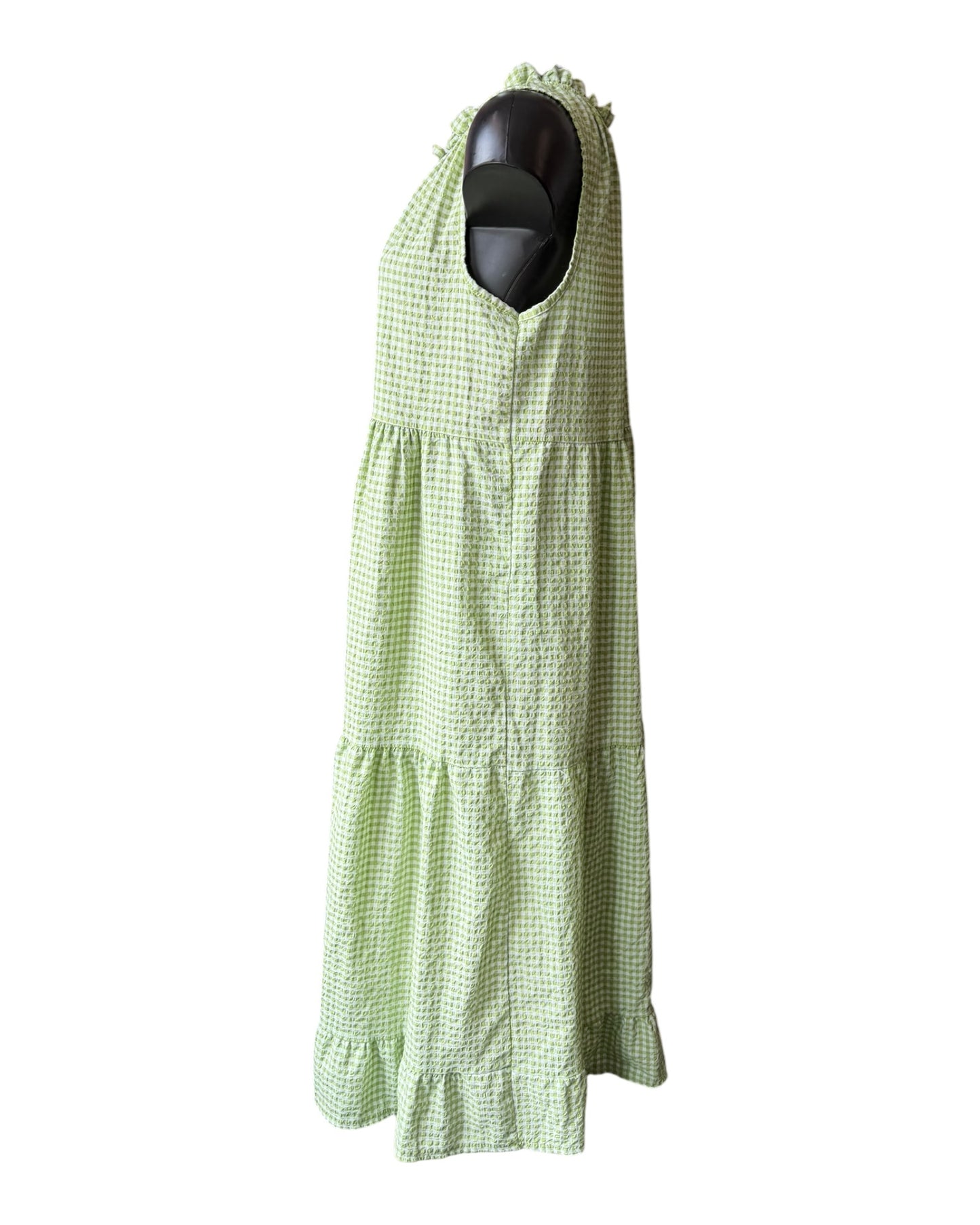 Gia gingham check tie neck dress - Lime