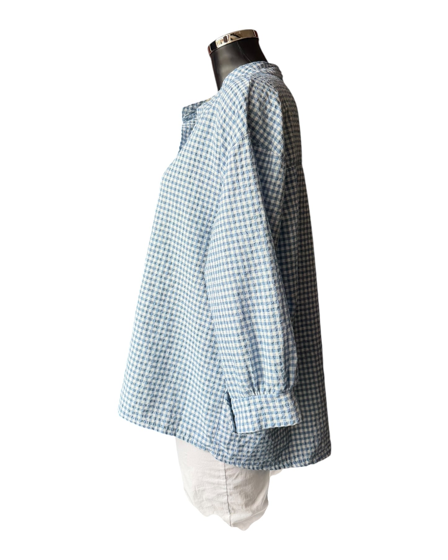 Gia gingham check oversized shirt  - blue
