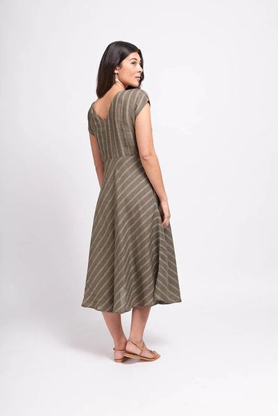 Foil high life dress in bay leaf linear