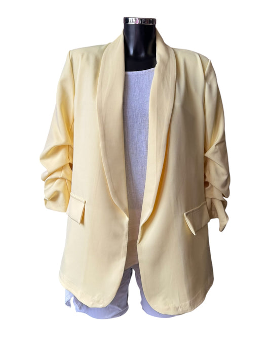 Betsy rouched sleeve blazer - Lemon