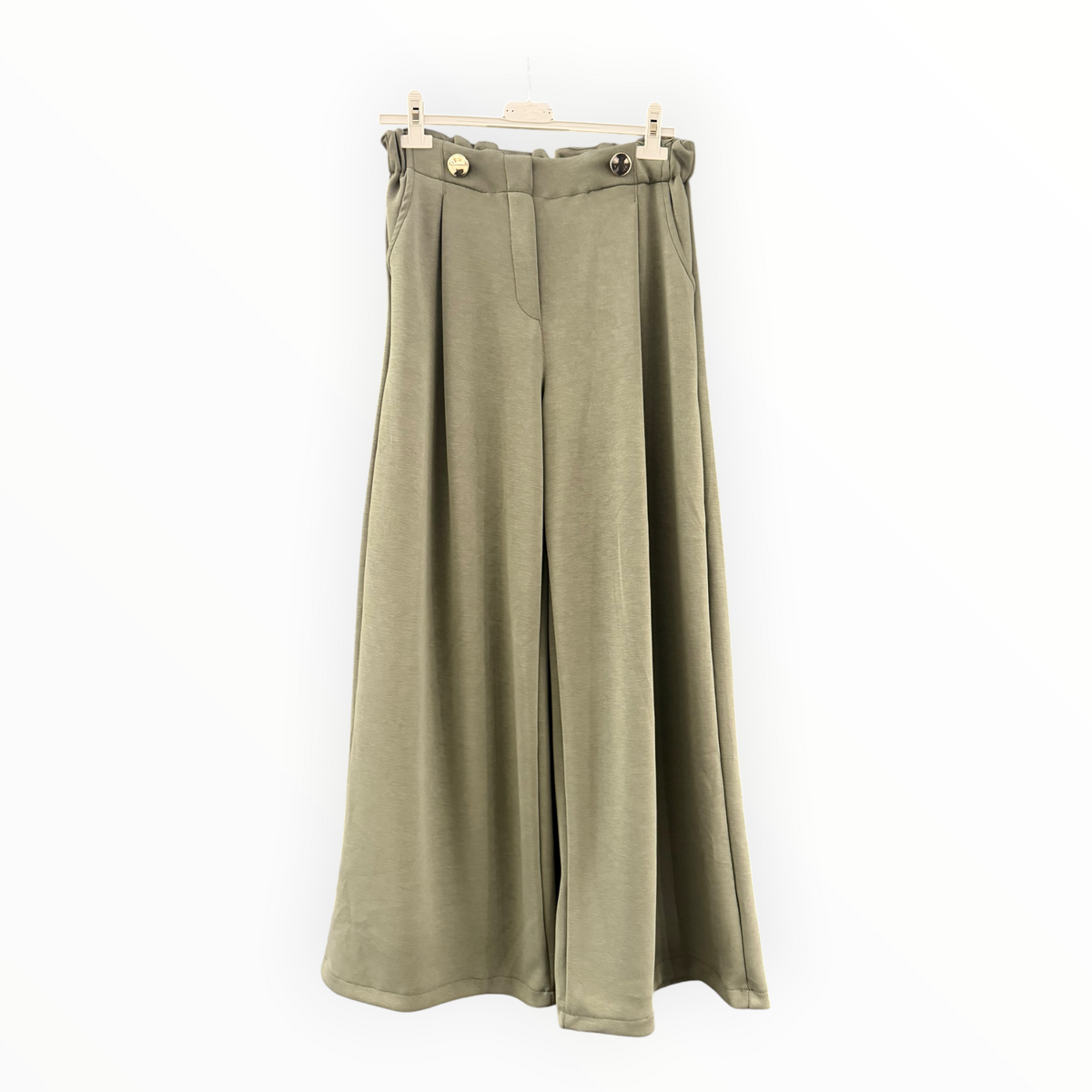 Lola gold button wide leg trousers - Khaki