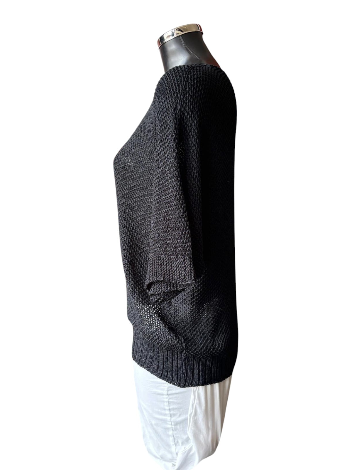Evelyn open knit v neck jumper - Black