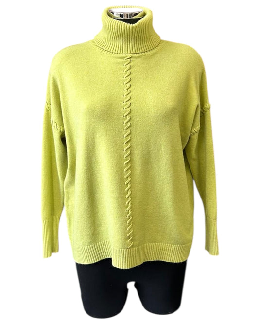 Violet blanket stitch roll neck jumper - Lime