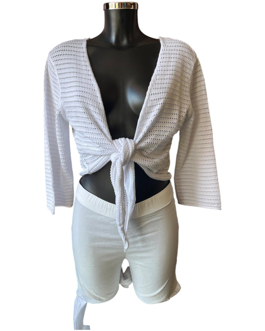 Orientique tie knit shrug - White