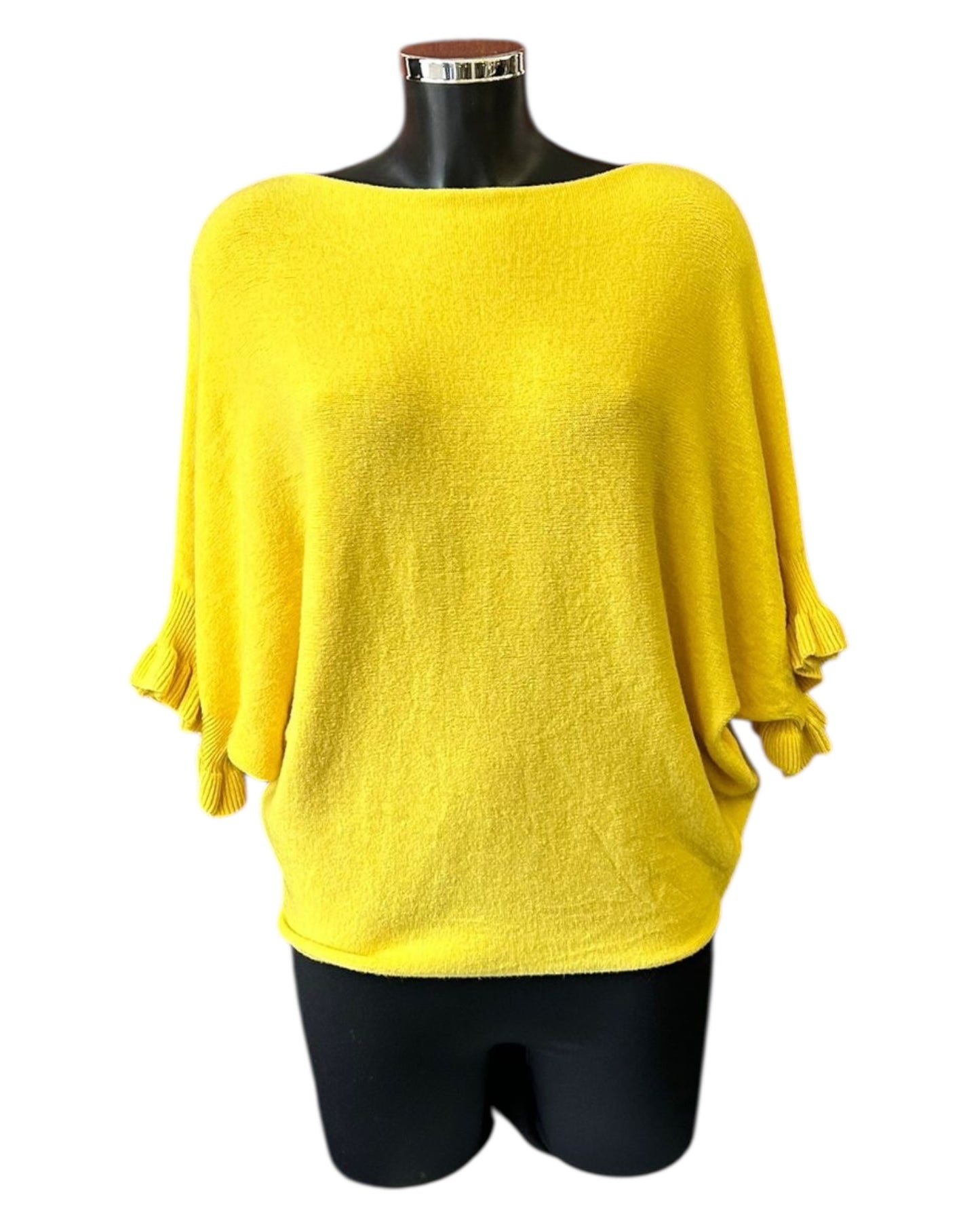 Aimee frill sleeve batwing jumper - Lemon