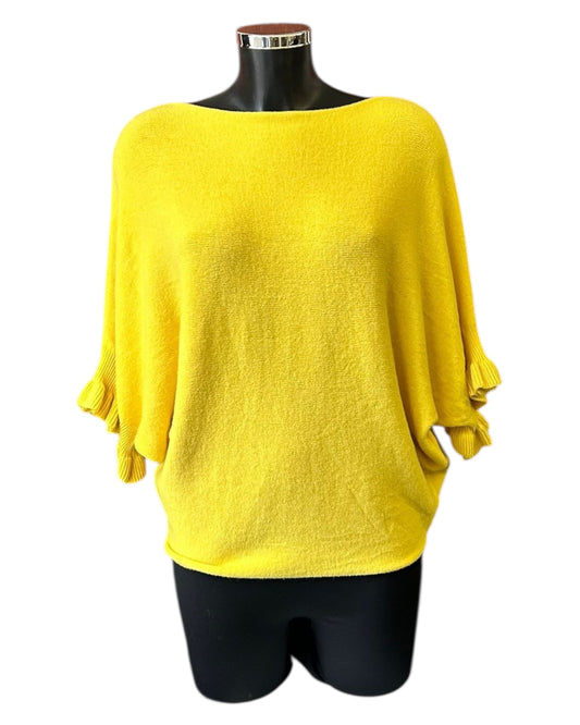 Aimee frill sleeve batwing jumper - Lemon