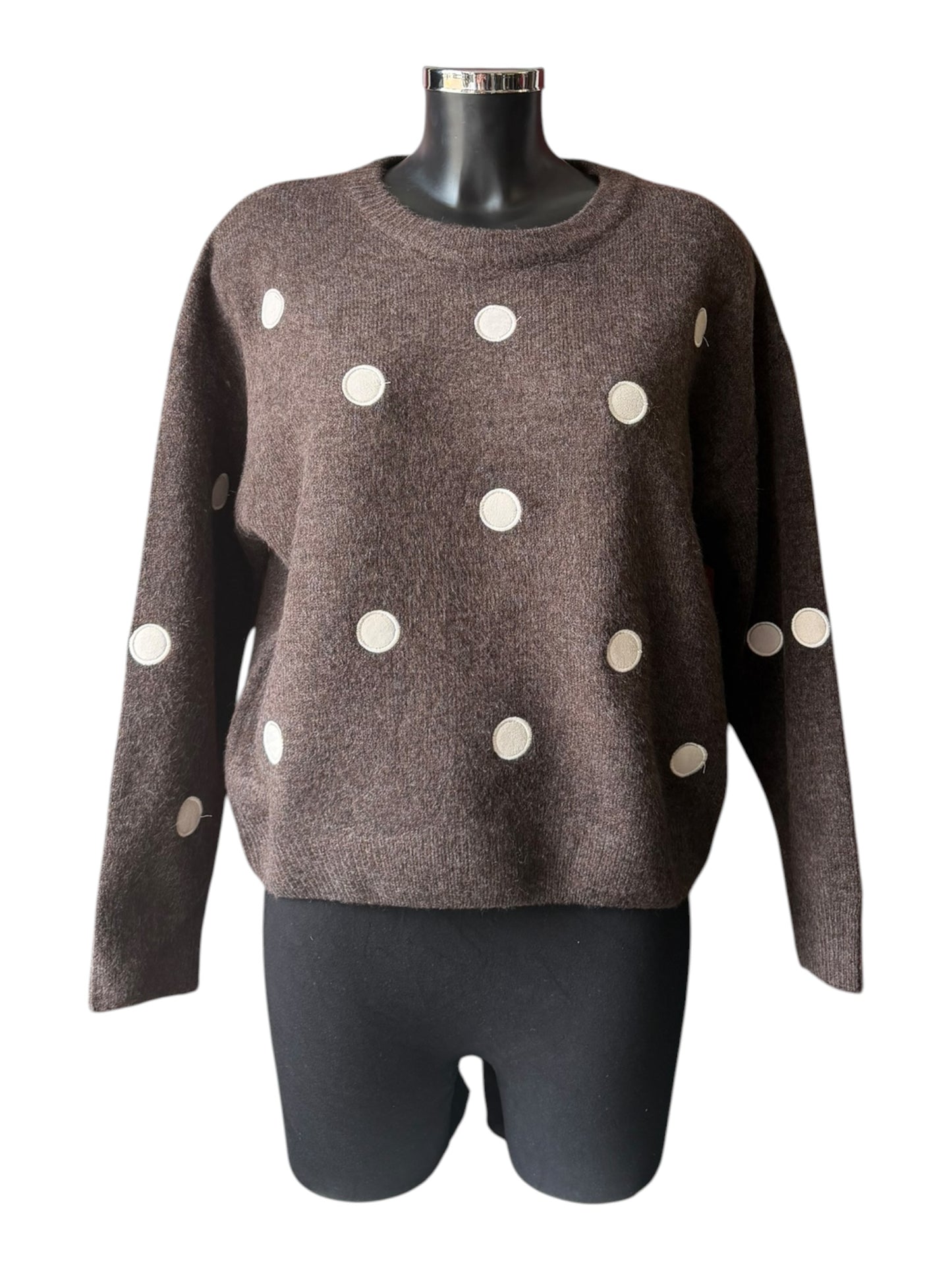 Gaynor crew neck polka dot jumper - Chocolate