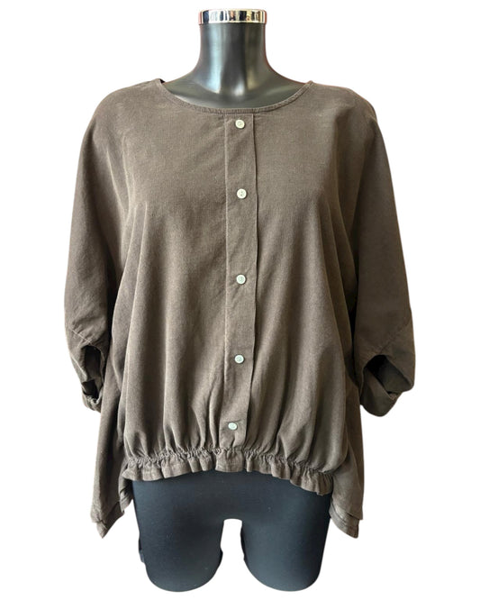 Gia needlecord quirky mock button top - Chocolate