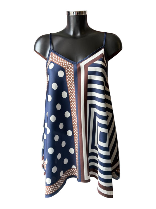 Esme spot & stripe satin cami top - Navy