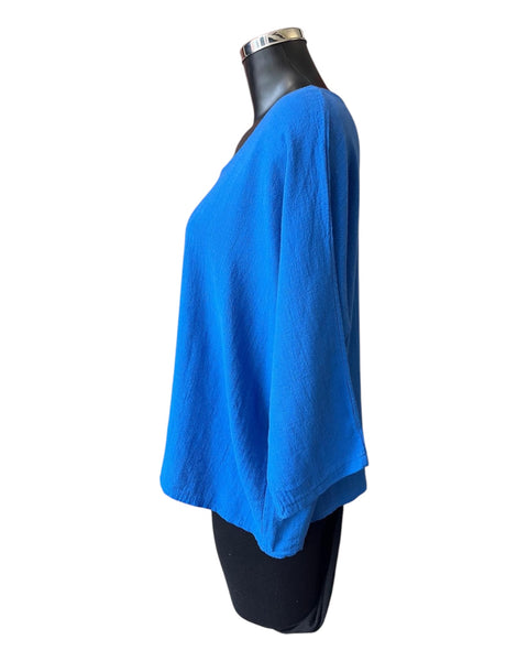 Mia cotton linen mix top - Cobalt Blue