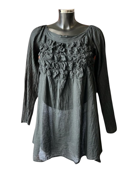 Sasha ruched smock tunic top - Black