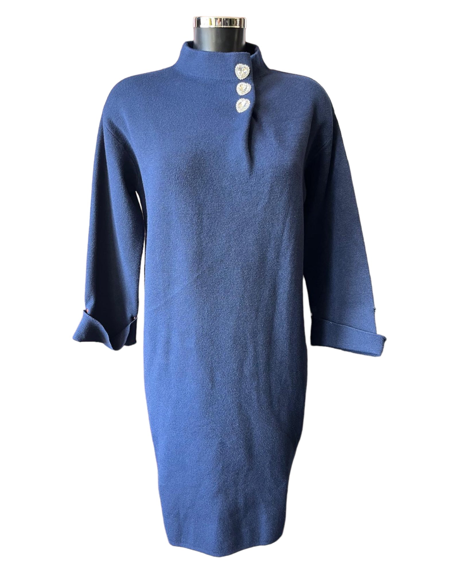 Yasmin heart button thick knit dress - Navy