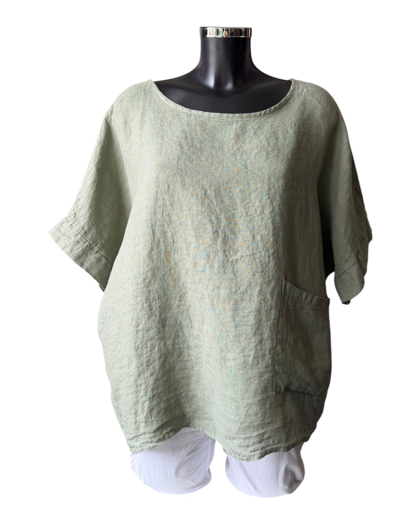 Daisy linen button back pocket top - Khaki