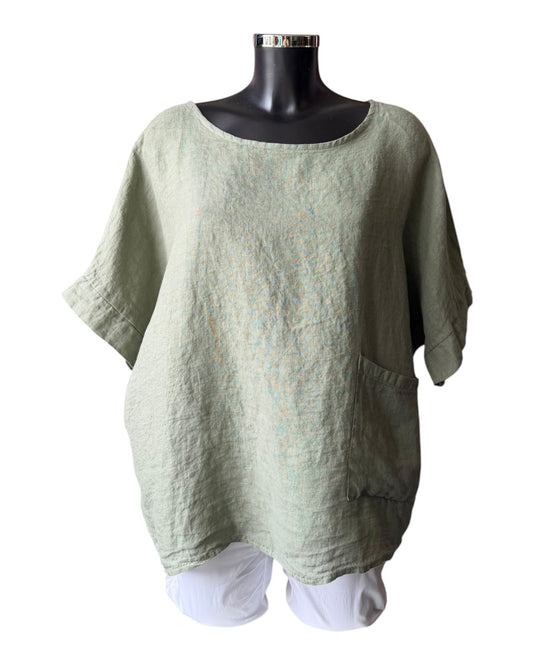 Daisy linen button back pocket top - Khaki