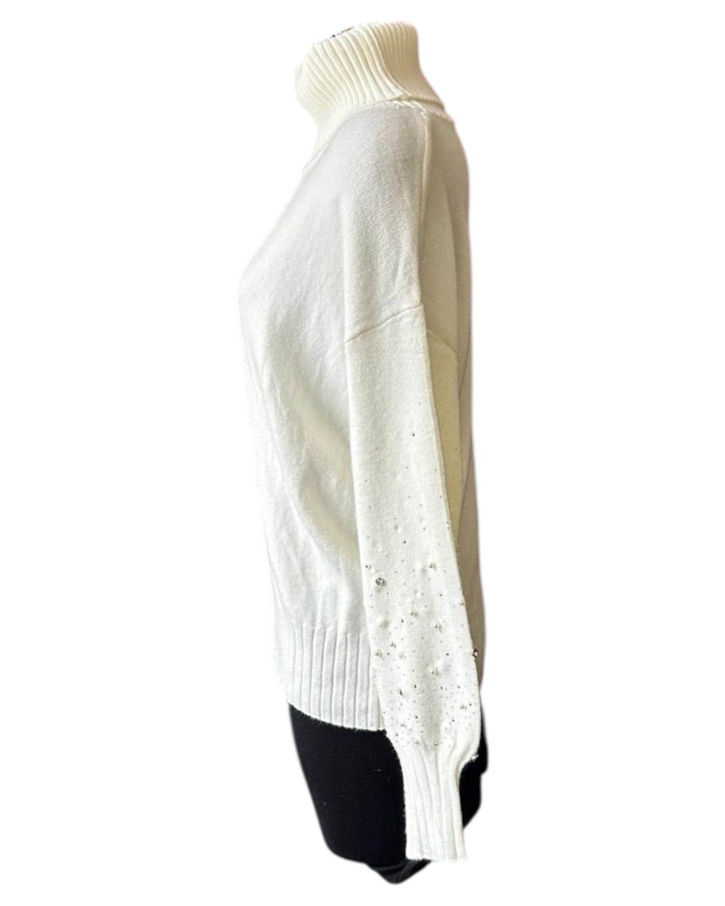 Melissa roll neck sparkle sleeve jumper - Winter white