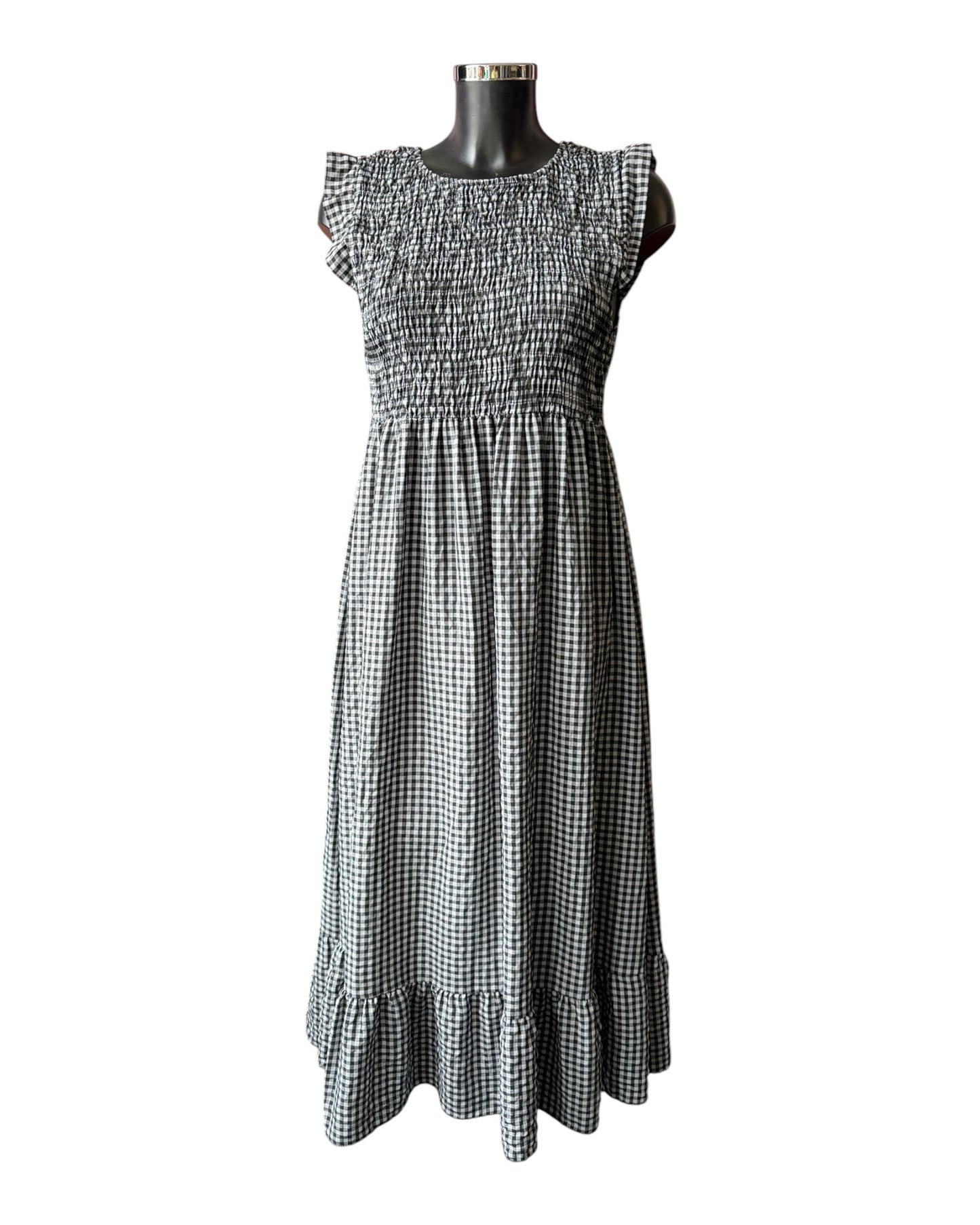 Gia gingham check shirred bust dress - black