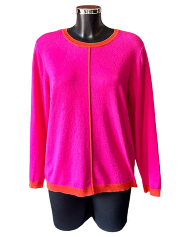 Kaleido fine knit colour tip jumper - Fuchsia/Orange