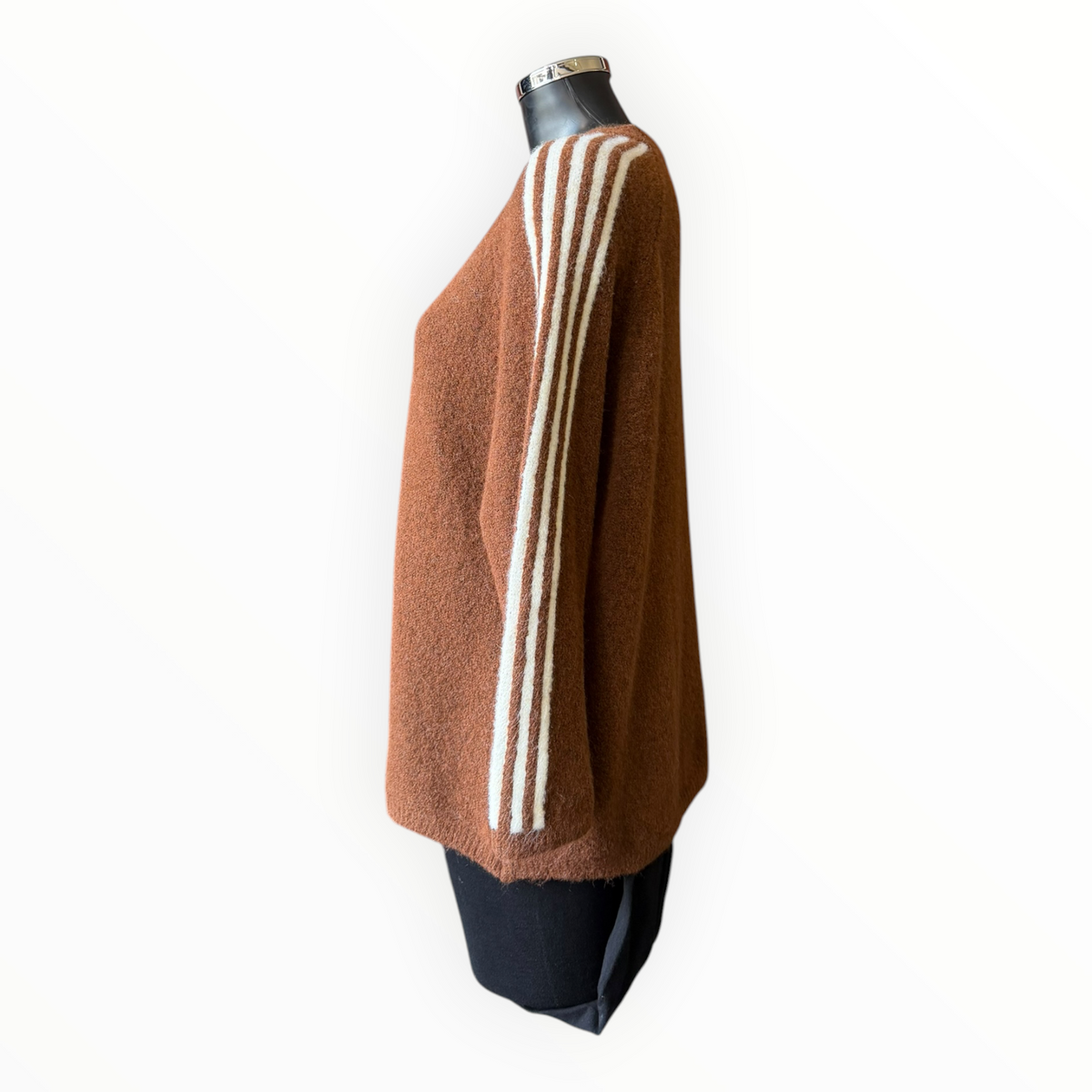 Ada striped arm soft knit jumper - Chocolate