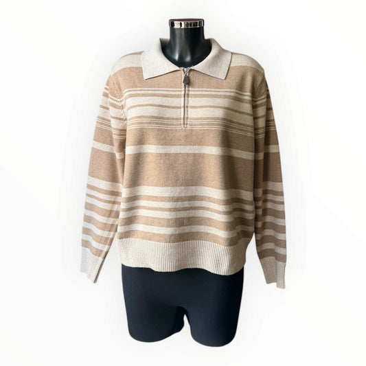Georgia zip neck multi stripe jumper - taupe mix