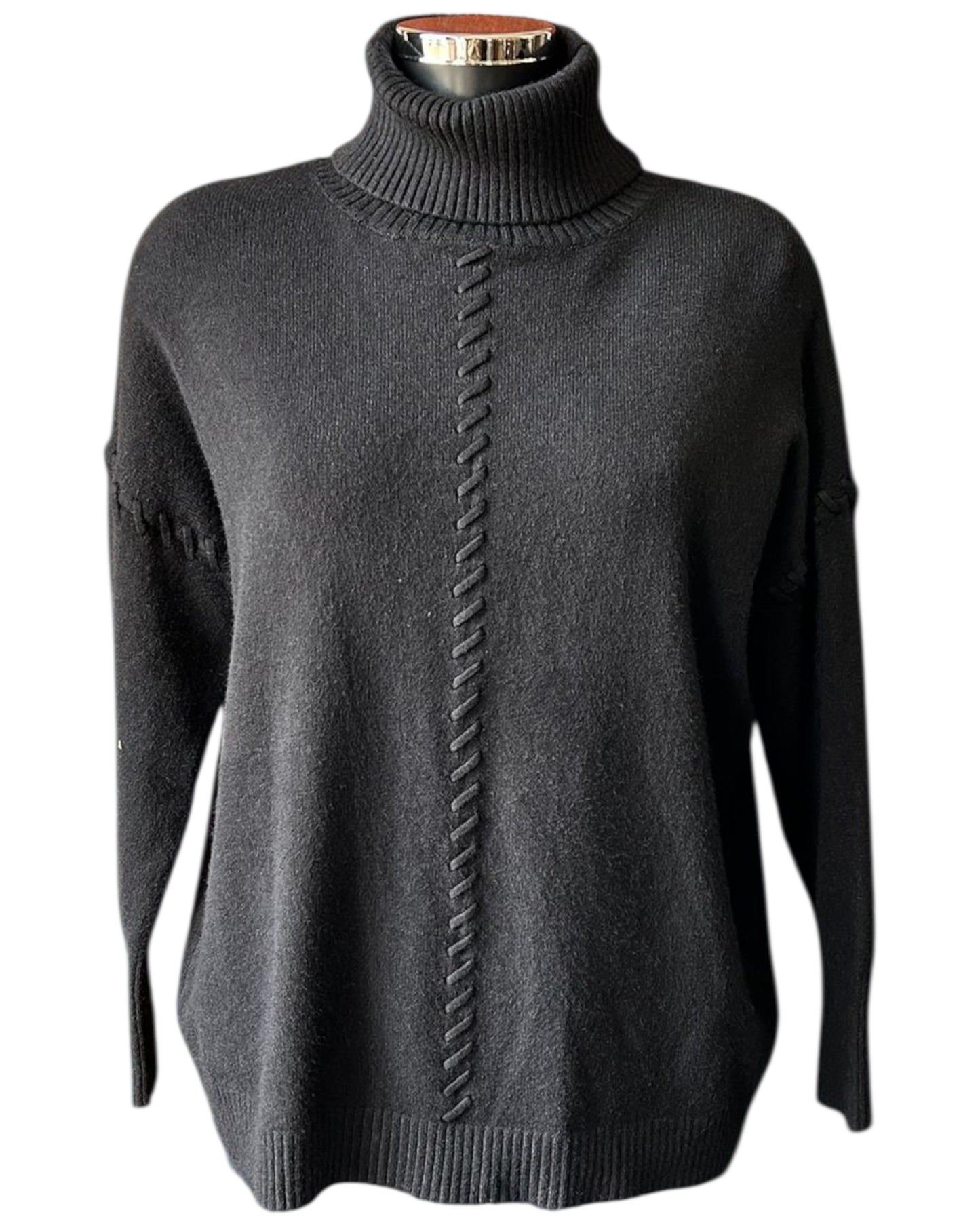 Violet blanket stitch roll neck jumper - Black