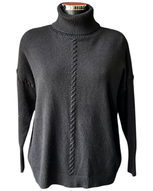 Violet blanket stitch roll neck jumper - Black