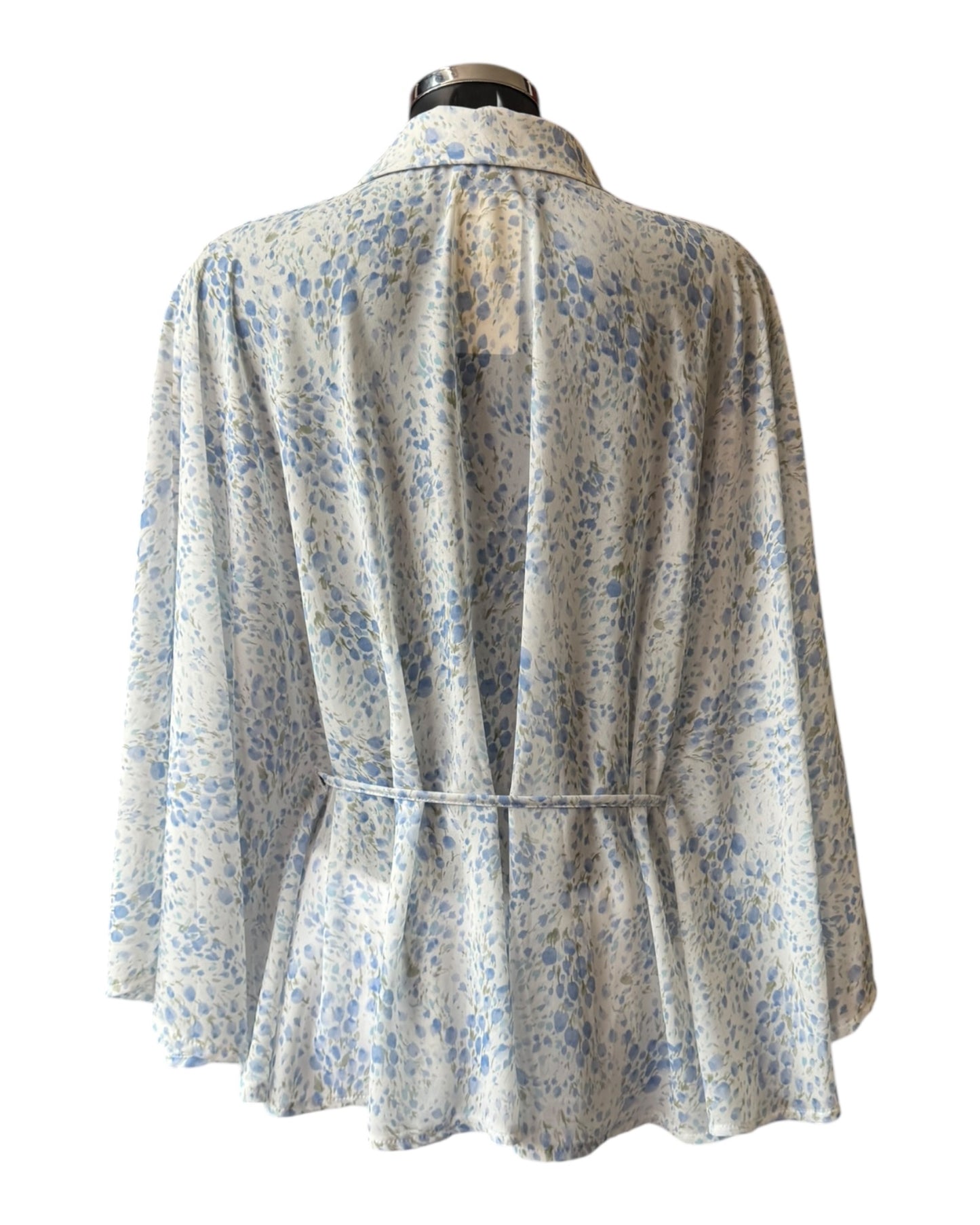 Larissa tie waist floral poncho top - Blue mix