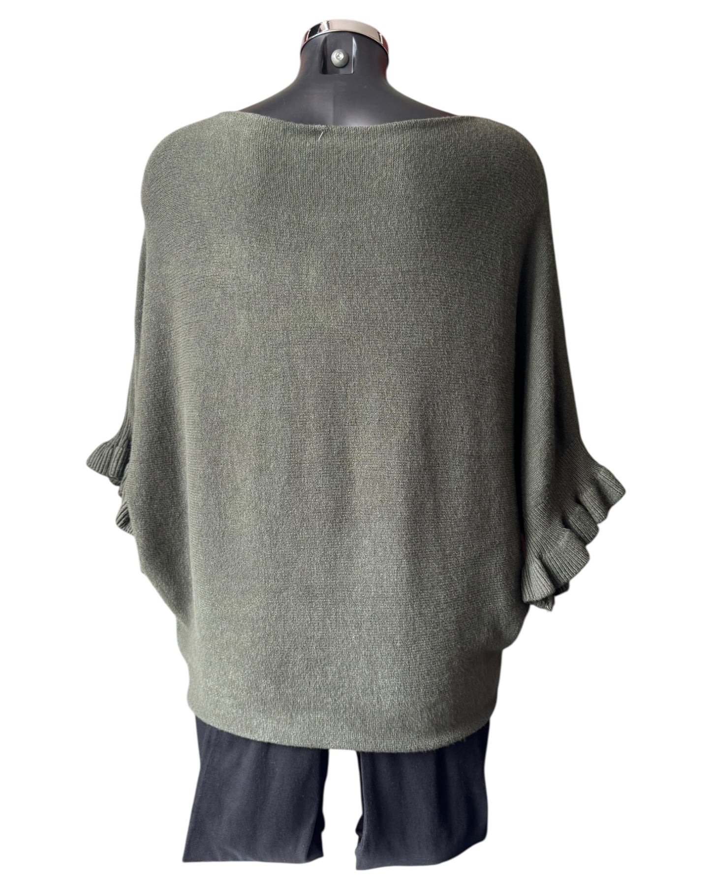 Alissa batwing frill cuff jumper - Khaki