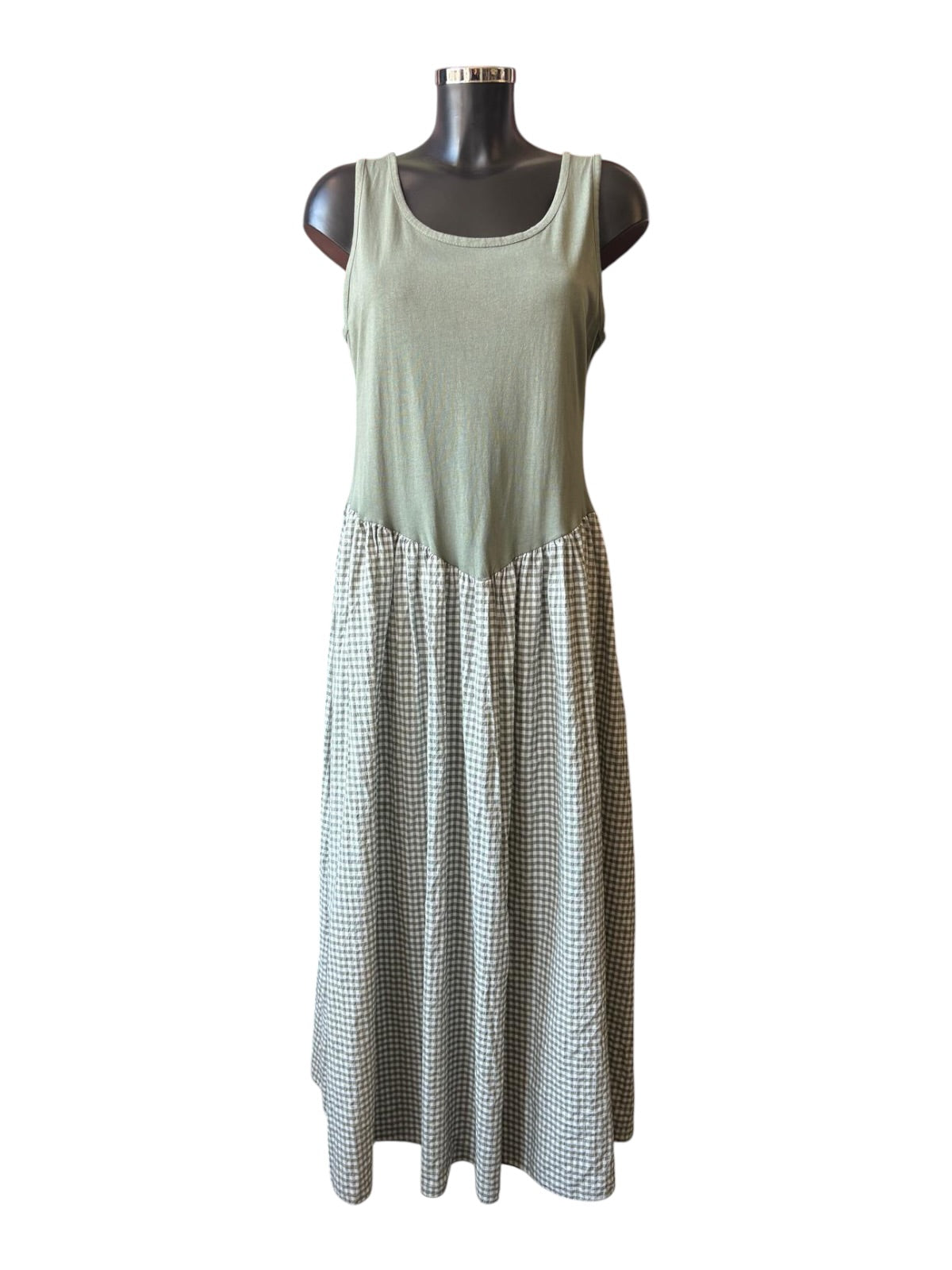 Layla gingham vest midi dress - khaki