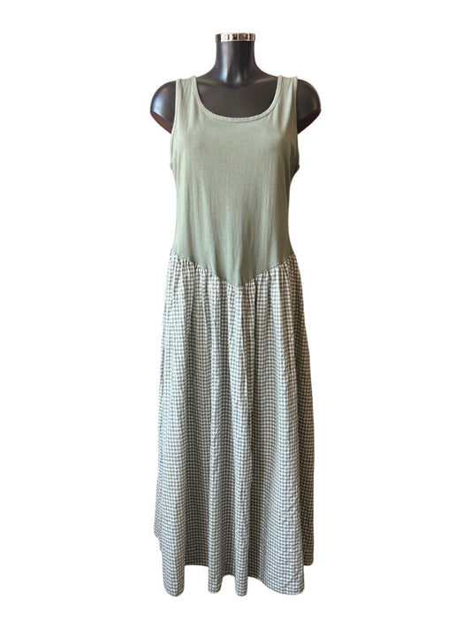 Layla gingham vest midi dress - khaki