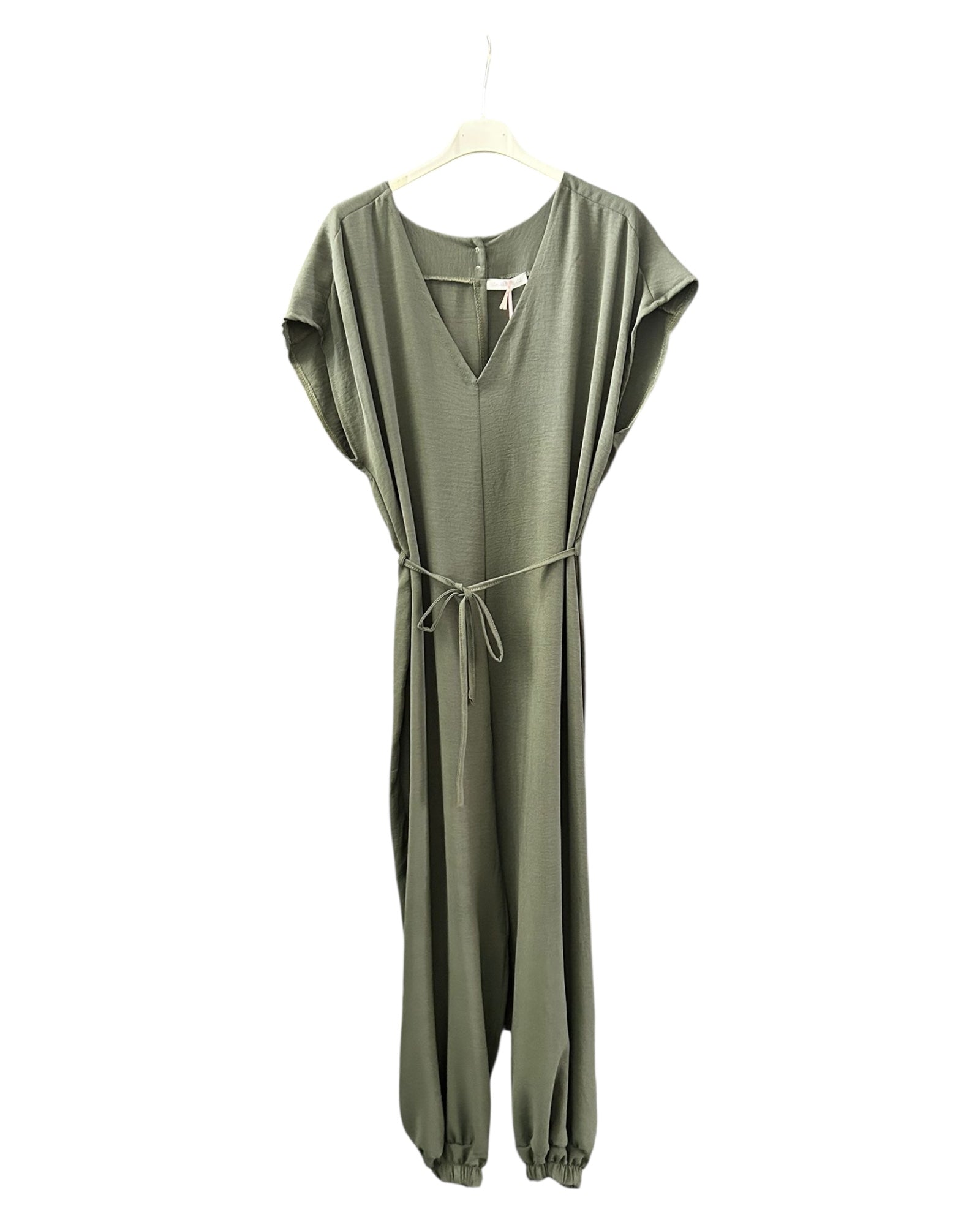 Billie v neck tie waist jumpsuit - Khaki