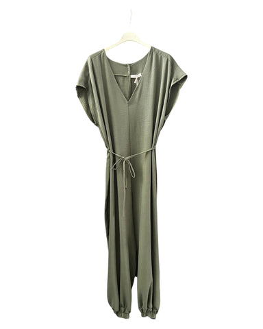 Billie v neck tie waist jumpsuit - Khaki