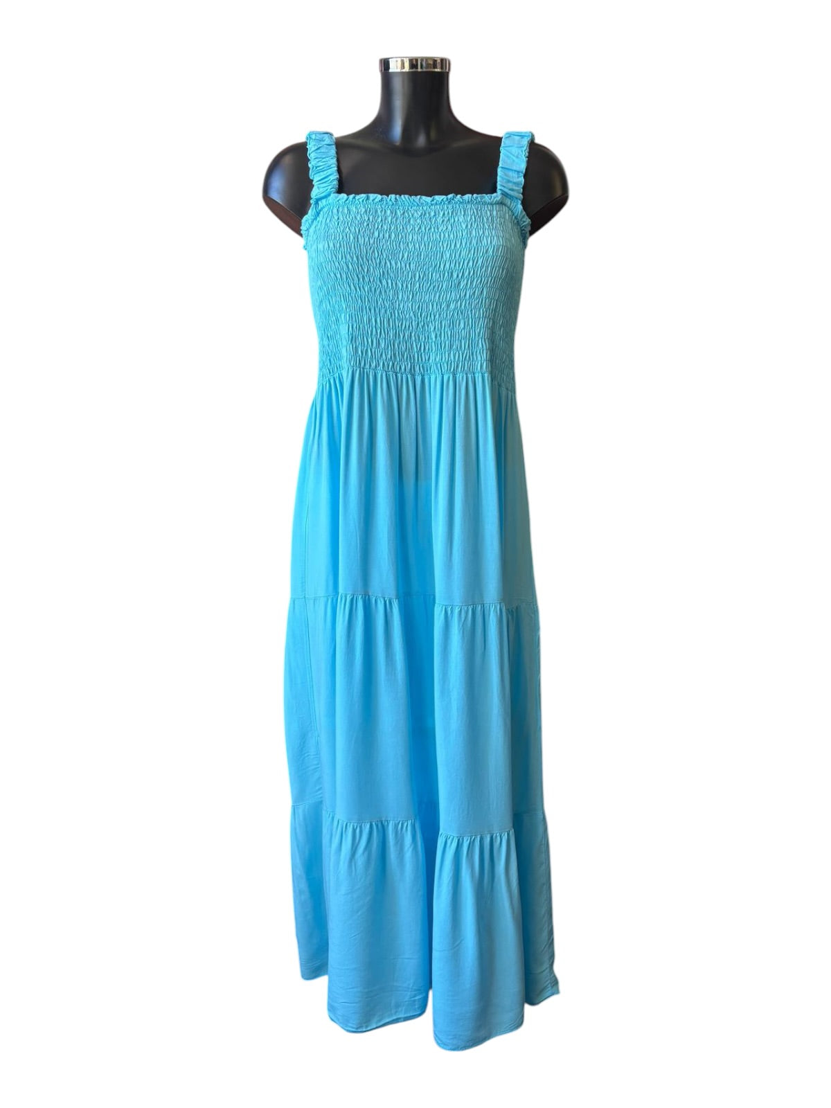 Sara turquoise ruched top strappy maxi dress