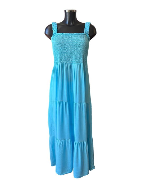 Sara turquoise ruched top strappy maxi dress