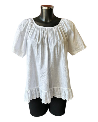 Katie cotton frill anglaise hem top - White