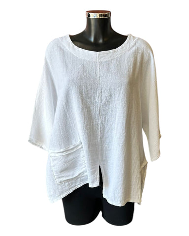 Margot one pocket linen mix top - White