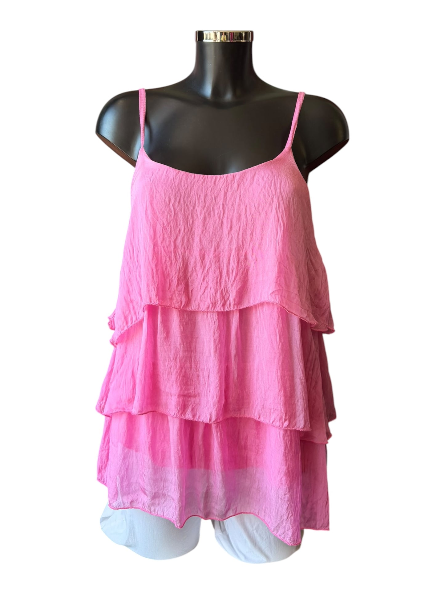 Sasha silk range tiered strappy top - candy pink